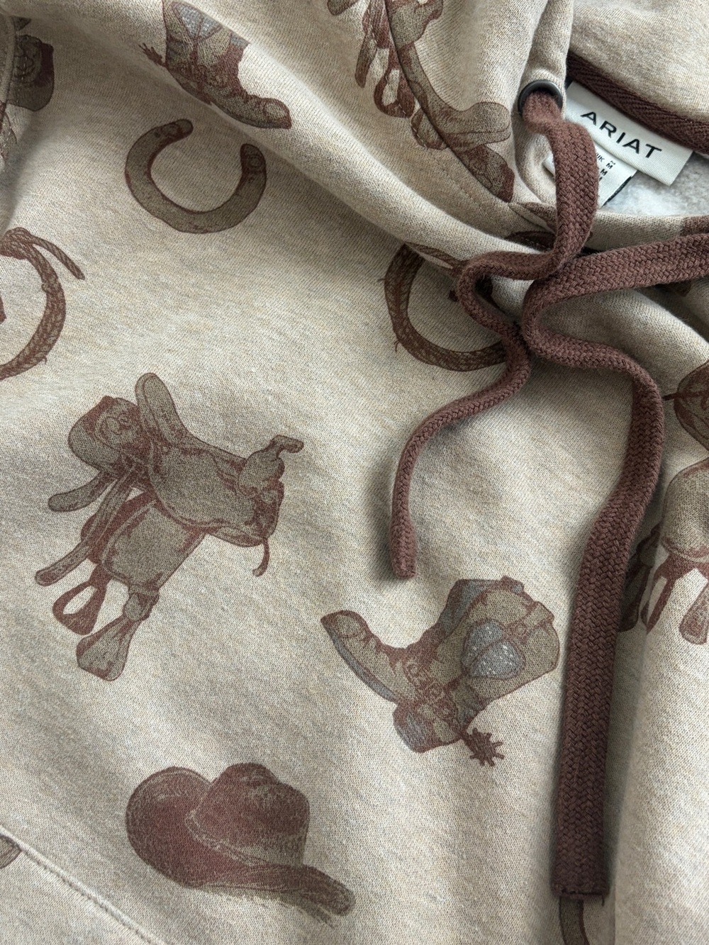 Ariat Beige & Brown Western Print Hoodie Sweater - Picture 5 of 5